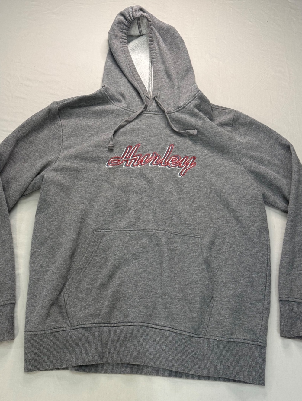 Hurley Men’s L Gray Hoodie Embroidered Script Logo Pullover Y2K Skate Surf
